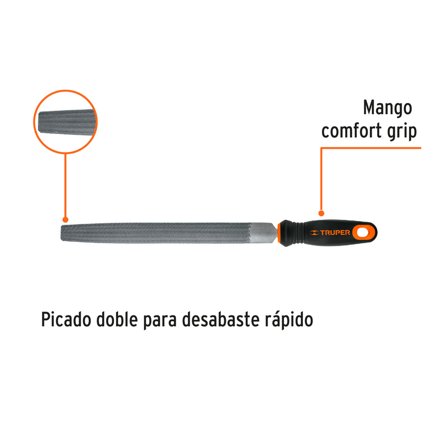 Lima media caña bastarda 10' mango doble inyección, Truper Caja con 6, 11243