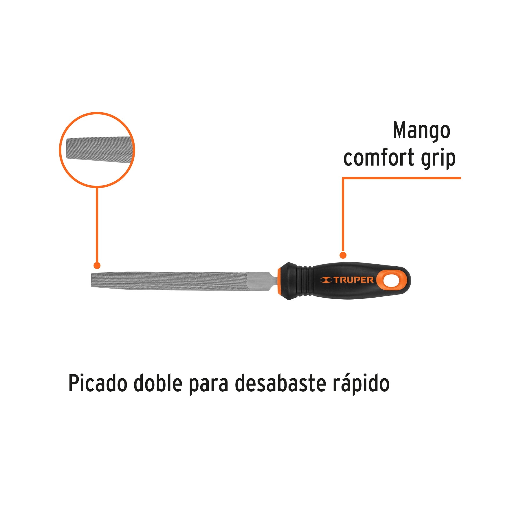 Lima media caña bastarda 6' mango doble inyección, Truper Caja con 6, 15317