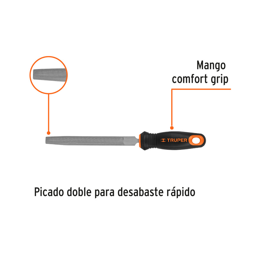 Lima media caña bastarda 6' mango doble inyección, Truper Caja con 6, 15317