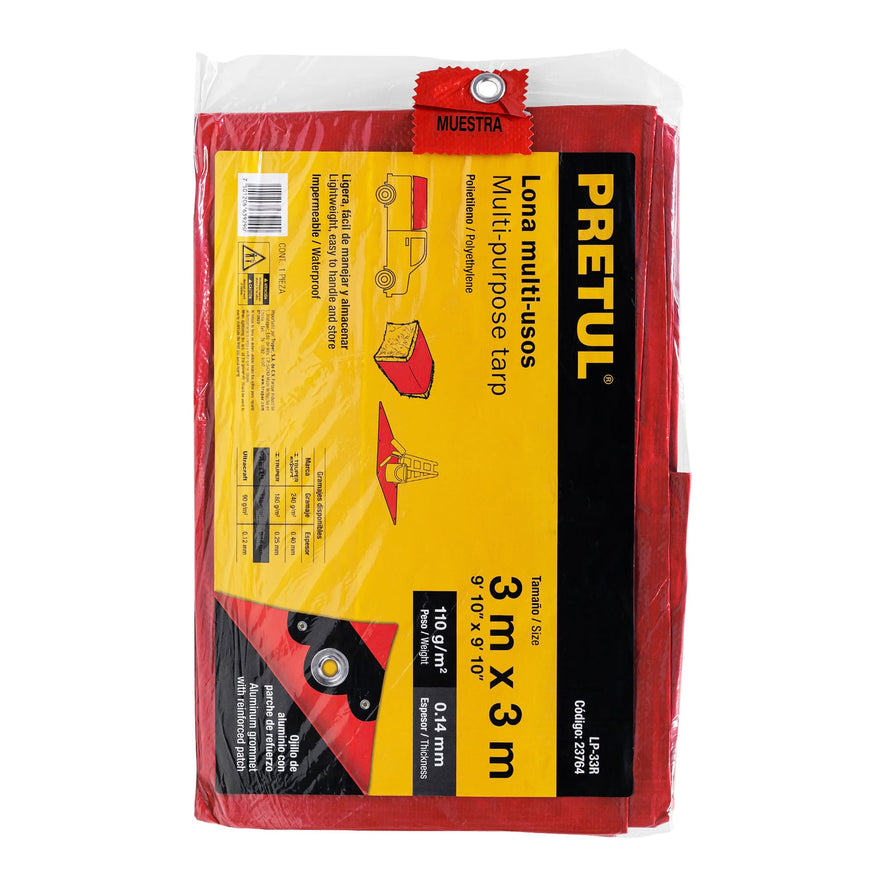 Lona 3 x 3 m, roja, Pretul Caja con 4, 23764