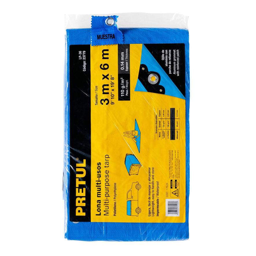 Lona 3 x 6 m, azul, Pretul Caja con 4, 23779