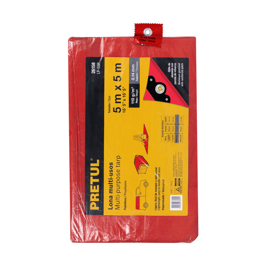 Lona 5 x 5 m, roja, Pretul Caja con 2, 26158