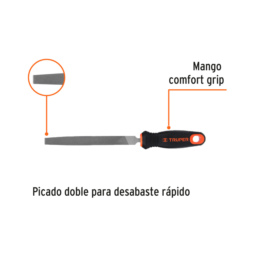 Lima plana bastarda 6' con mango doble inyección, Truper Caja con 6, 15309