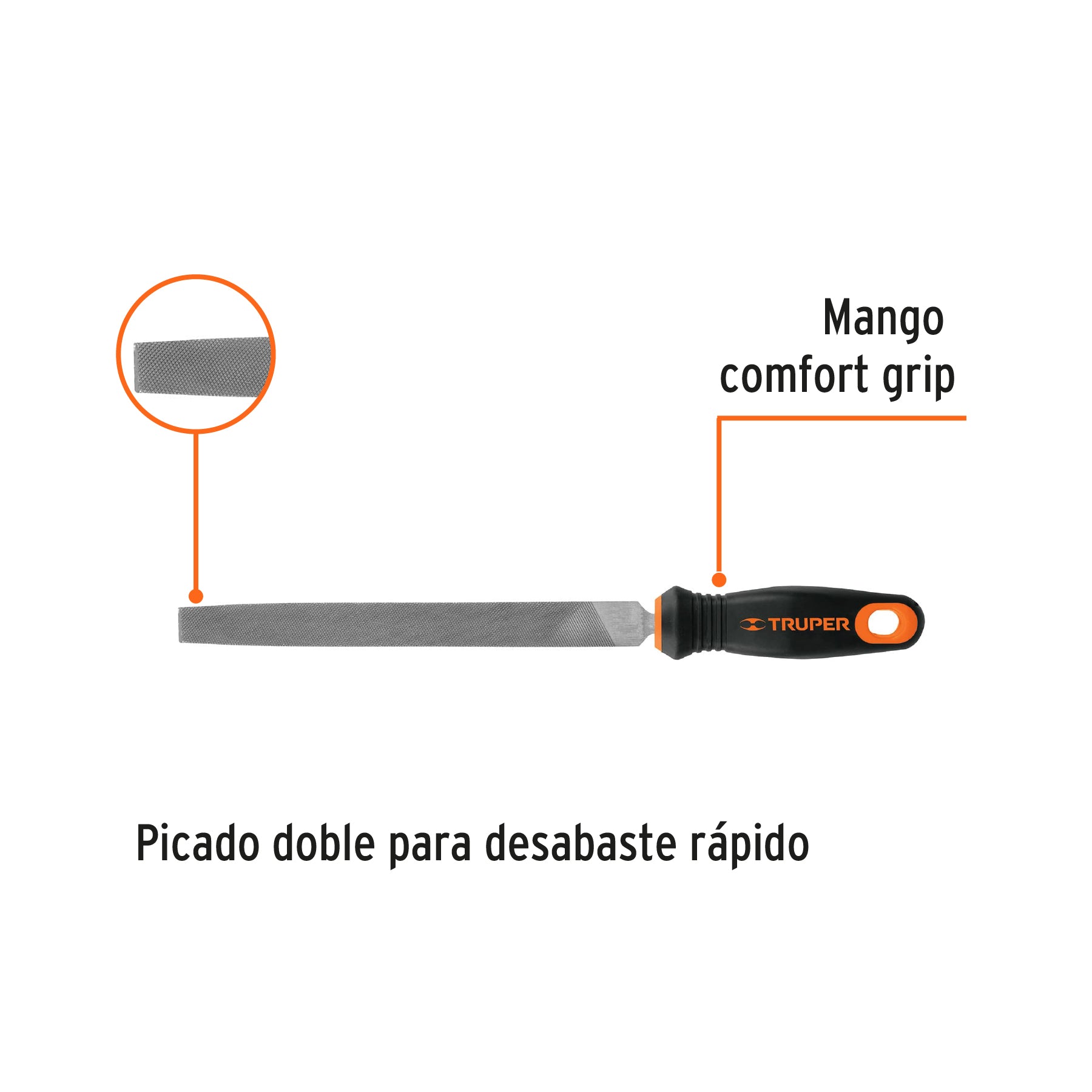 Lima plana bastarda 8' con mango doble inyección, Truper Caja con 6, 15311
