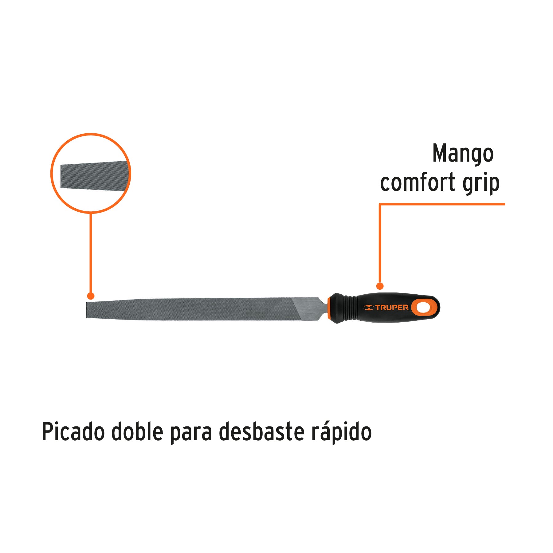 Lima plana muza 10' con mango doble inyección, Truper Caja con 6, 11241