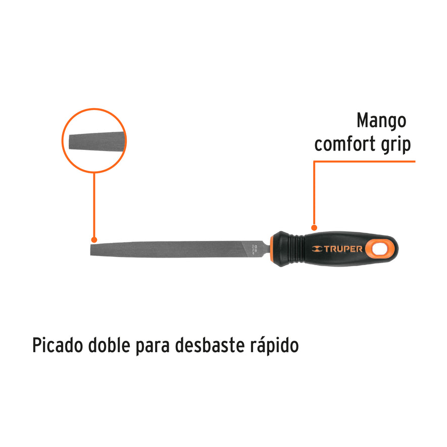 Lima plana muza 6' con mango doble inyección, Truper Caja con 6, 11238