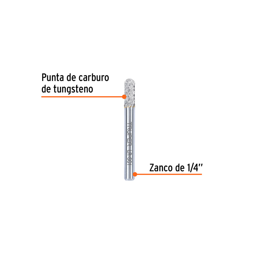 Lima rotativa cilindrica punta redonda 1/4, SC-1, TRUPER Caja con 3, 103479