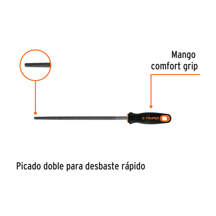 Lima redonda bastarda 10' con mango doble inyección, Truper Caja con 6, 11244