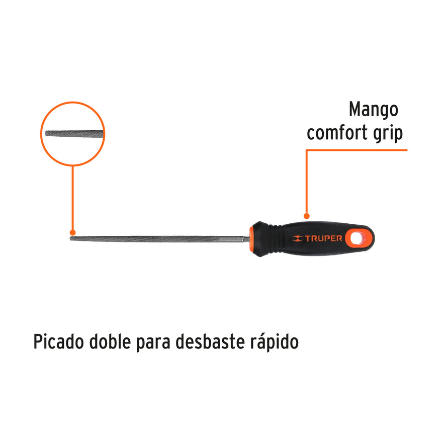 Lima redonda bastarda 6' con mango doble inyección, Truper Caja con 6, 15315