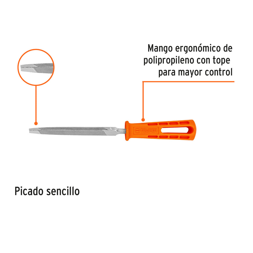 Lima triángulo pesado 4' con mango, Truper Caja con 6, 10916
