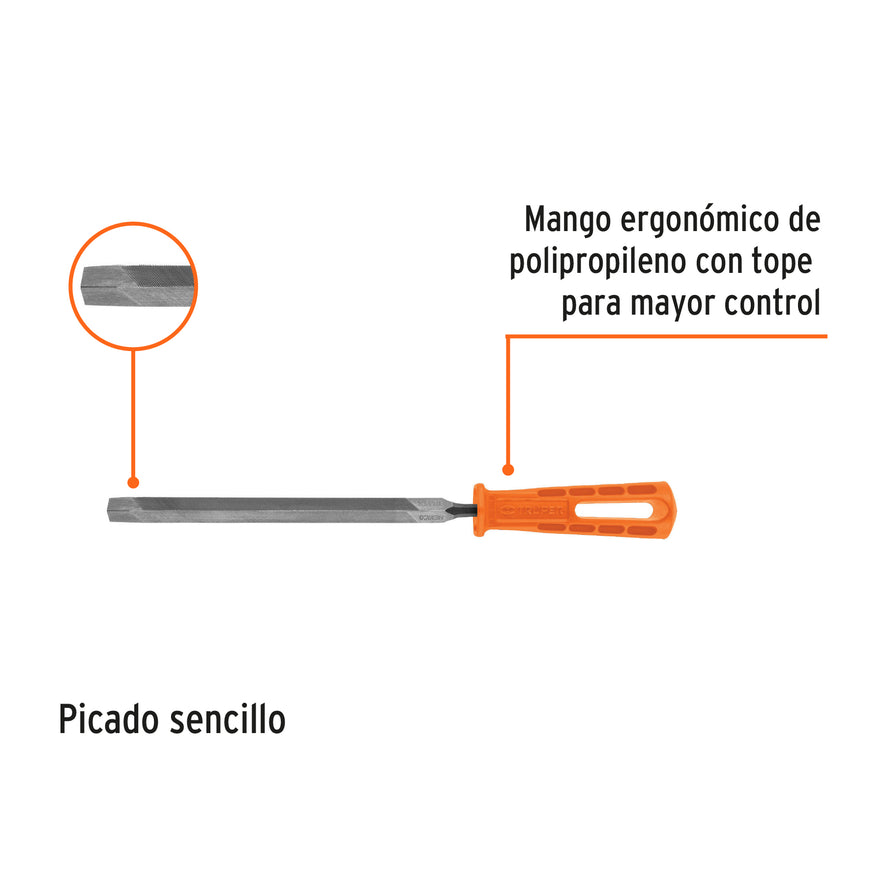 Lima triángular 8' para machete, 36 dpp, con mango, Truper Caja con 6, 10922