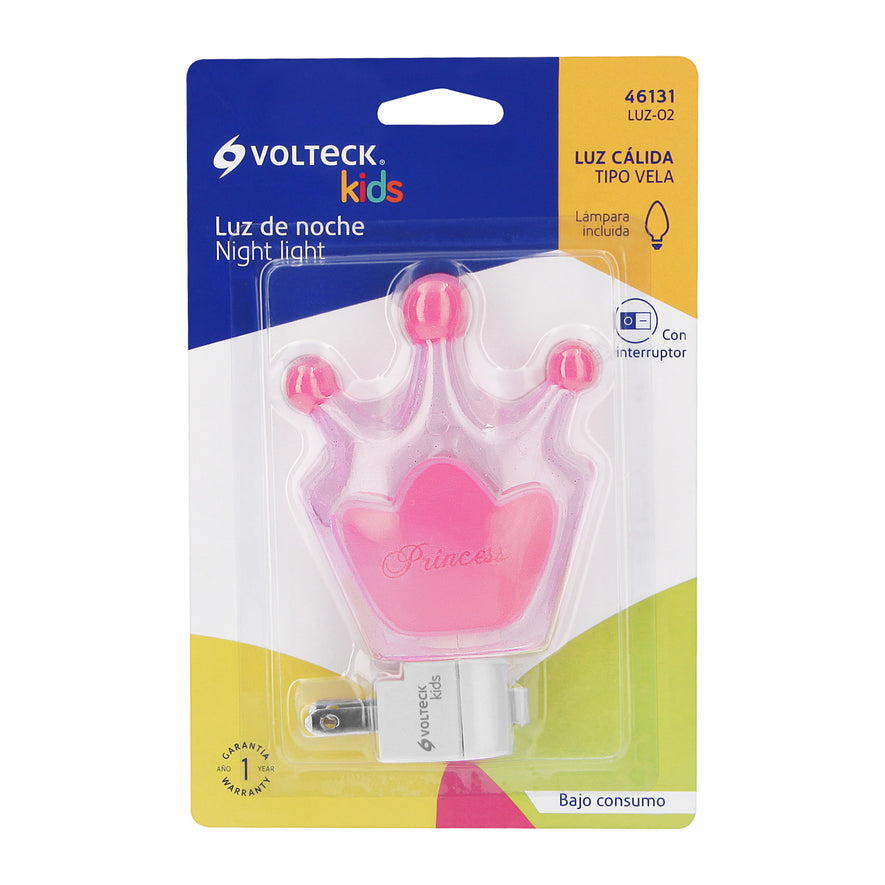 Luz de noche con lámpara E12, corona princesa, Volteck Caja con 6, 46131