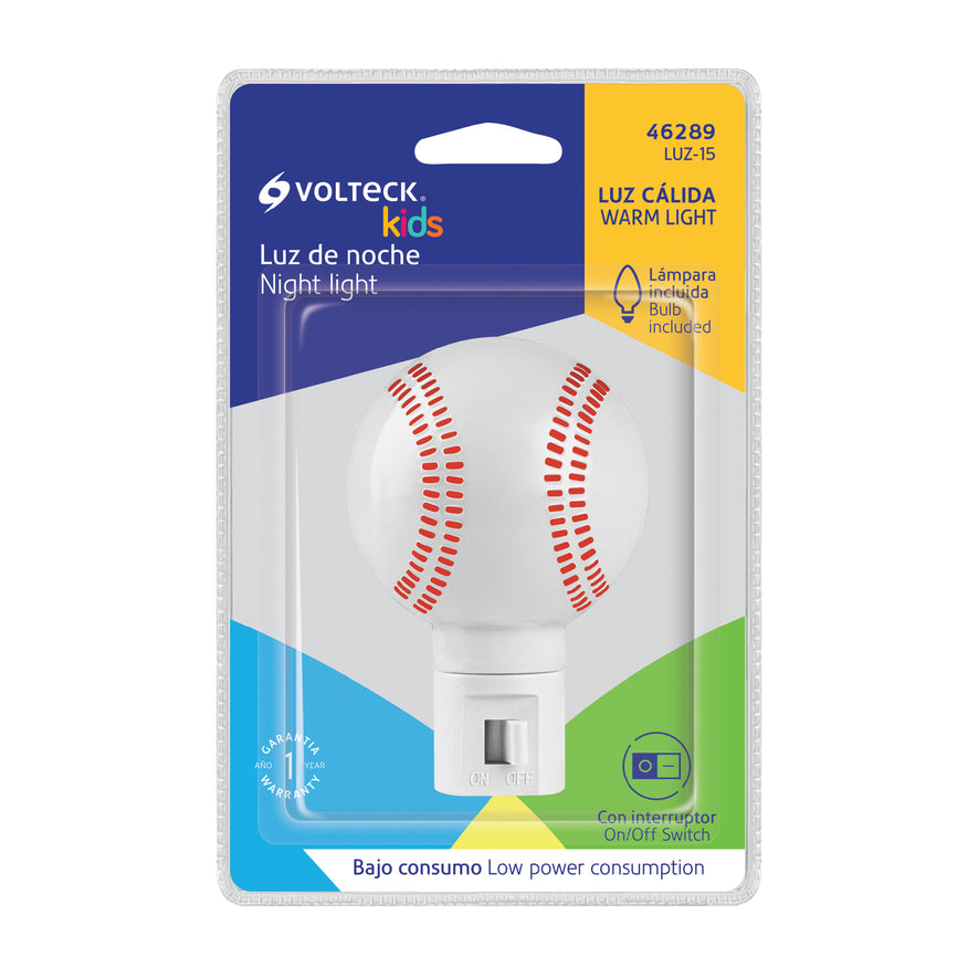 Luz de noche con lámpara E12, pelota de béisbol, Volteck Caja con 6, 46289