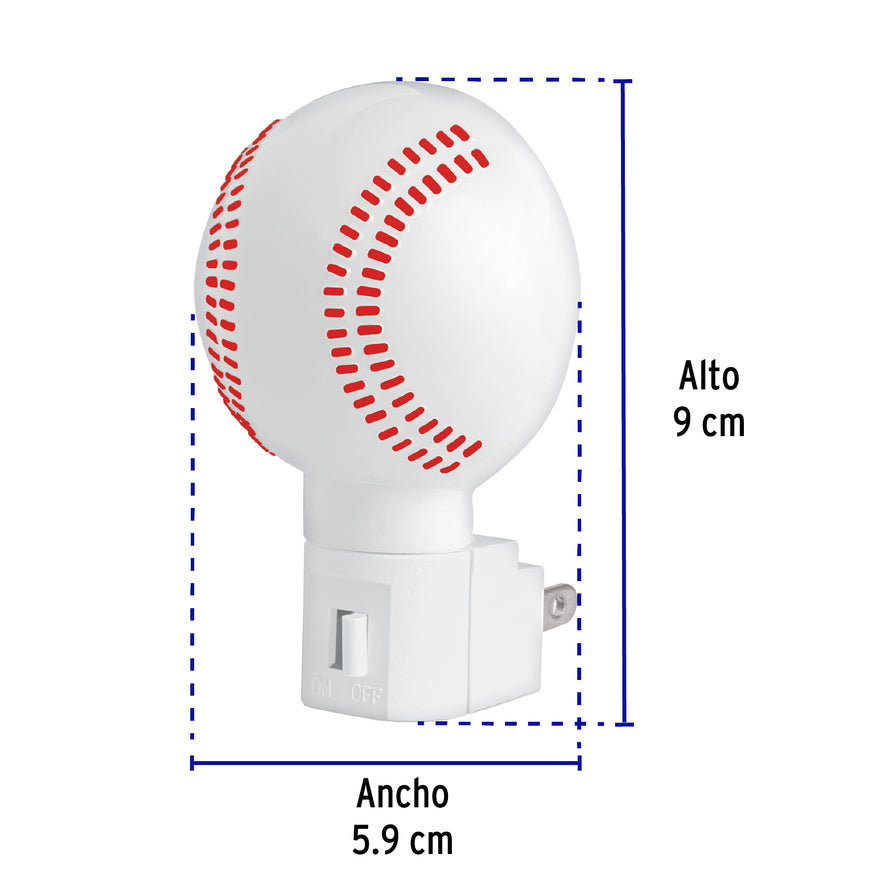 Luz de noche con lámpara E12, pelota de béisbol, Volteck Caja con 6, 46289