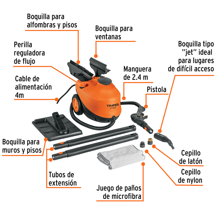 Limpiador a vapor, 1800W, Truper, 103206