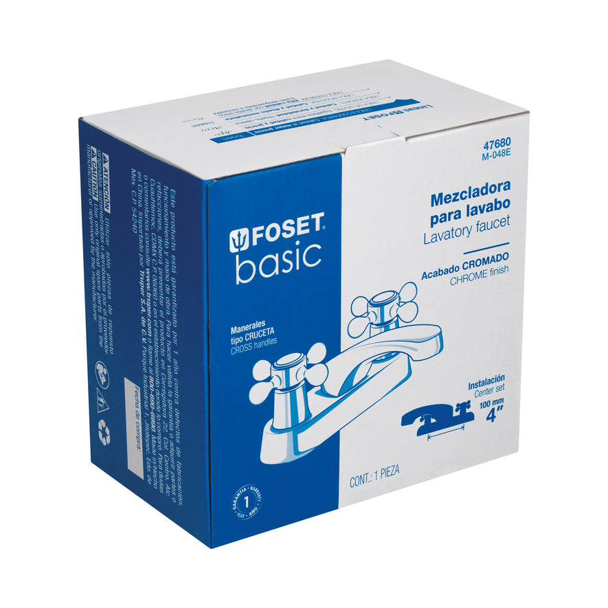 Mezcladora 4' para lavabo, nariz larga, manerales cruceta Caja con 2, 47680