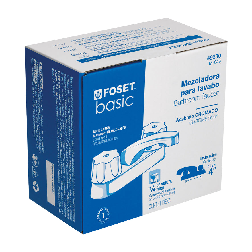 Mezcladora 4' para lavabo, nariz larga, cartucho cerámico Caja con 2, 49230