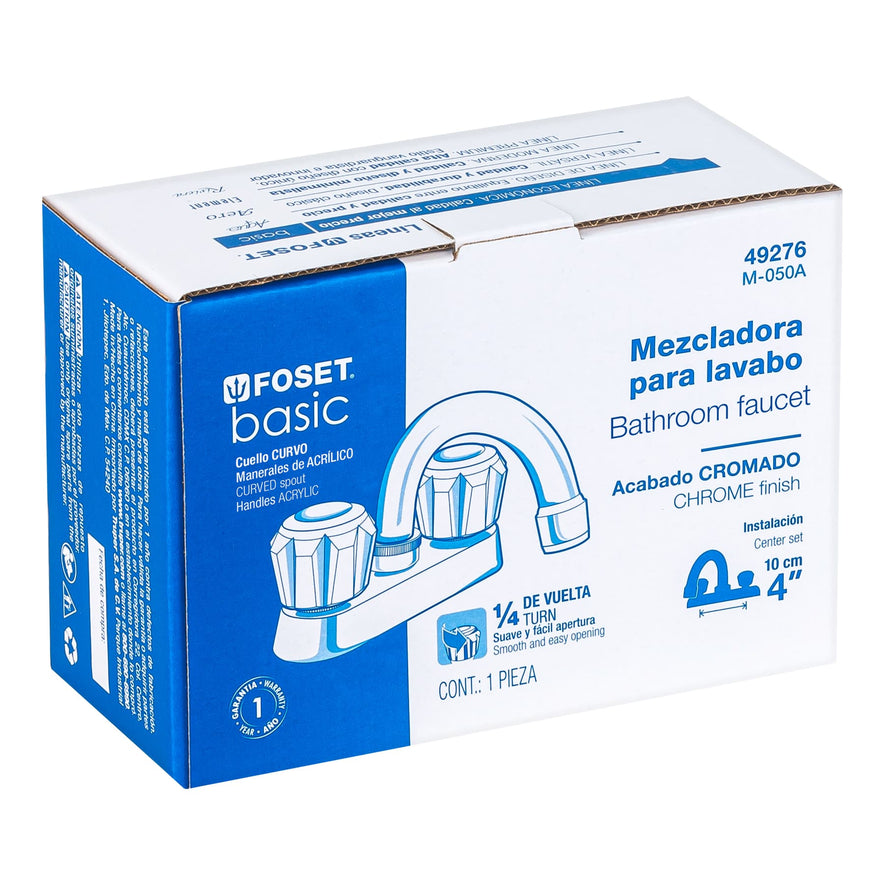 Mezcladora 4' para lavabo, cuello curvo, manerales acrílico Caja con 2, 49276