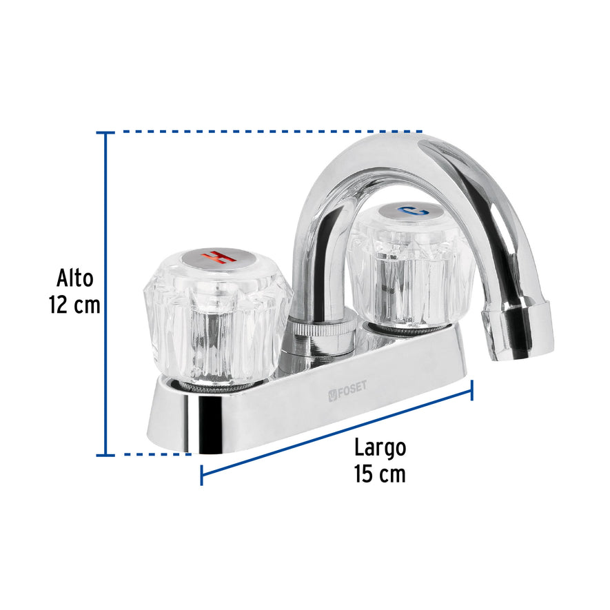 Mezcladora 4' para lavabo, cuello curvo, manerales acrílico Caja con 2, 49276