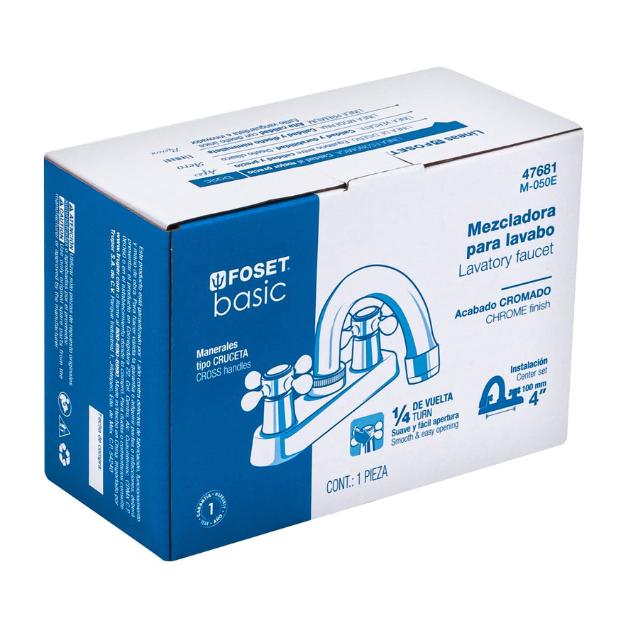 Mezcladora 4' para lavabo, cuello curvo, manerales cruceta Caja con 2, 47681