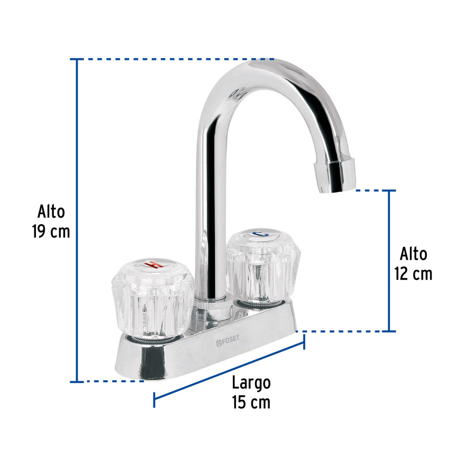 Mezcladora 4' para lavabo, cuello bar, manerales de acrílico Caja con 2, 49277