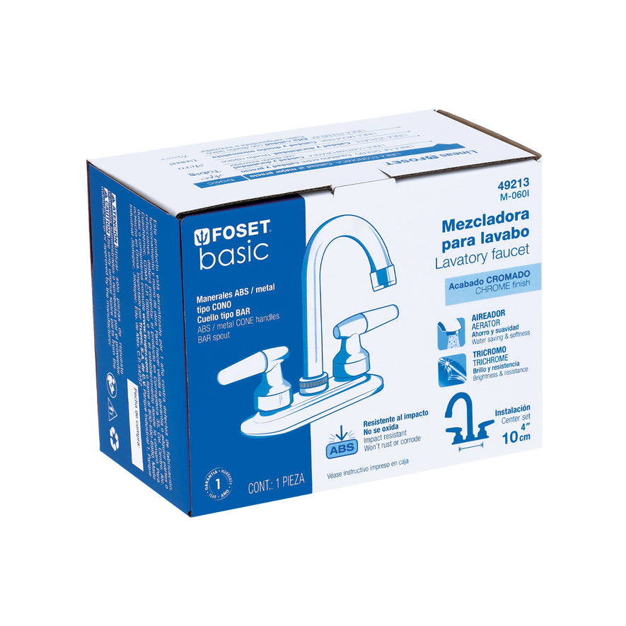 Mezcladora 4' para lavabo, cuello bar, manerales cono Caja con 2, 49213