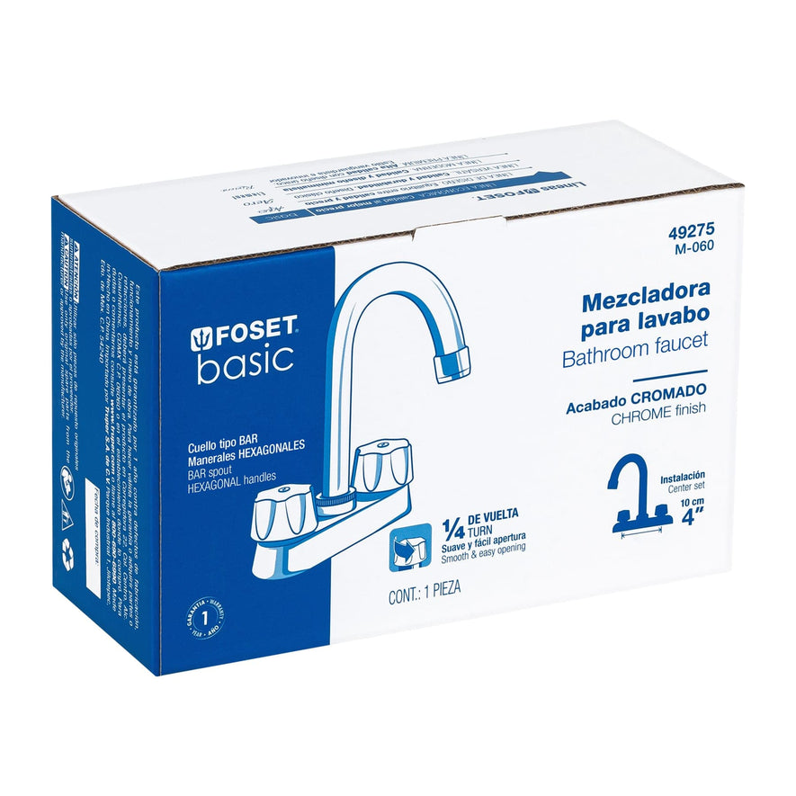 Mezcladora 4' para lavabo, cuello bar, cartucho cerámico Caja con 2, 49275