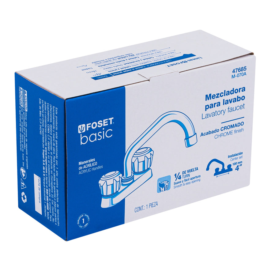 Mezcladora 4' para lavabo, tubular, manerales de acrílico Caja con 2, 47685