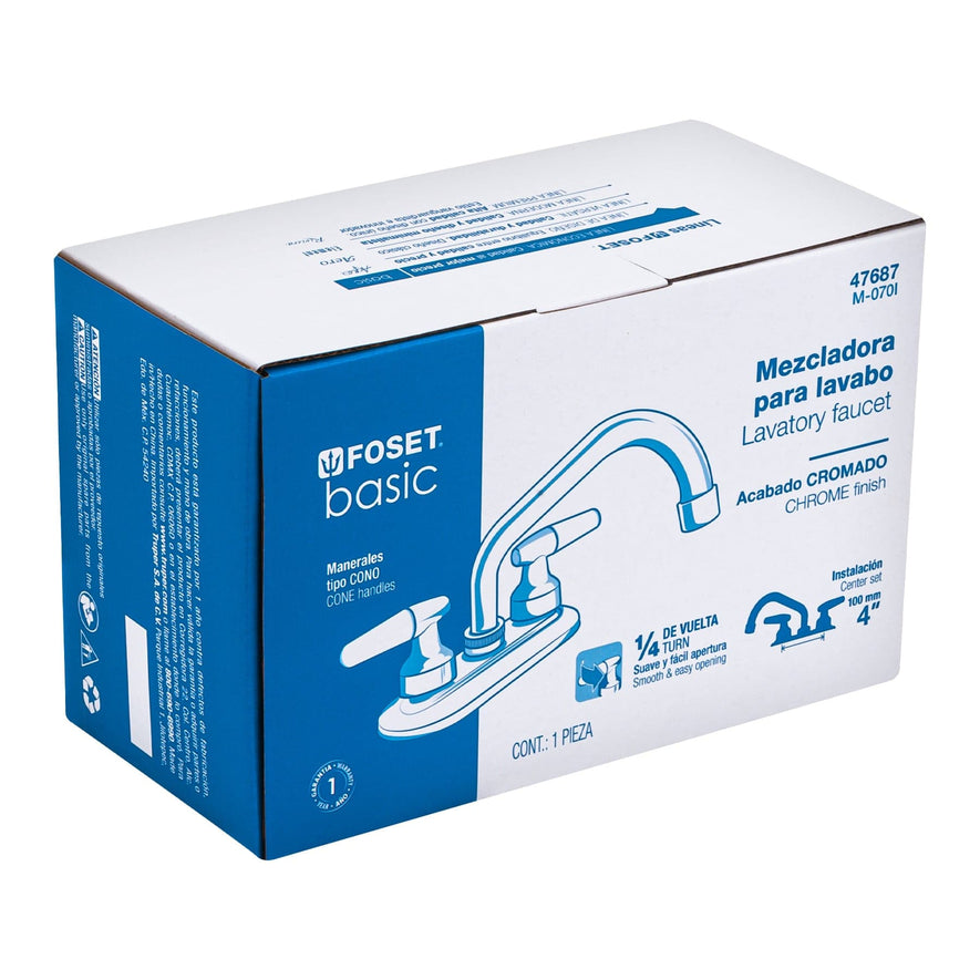 Mezcladora 4' para lavabo, cuello tubular, manerales cono Caja con 2, 47687