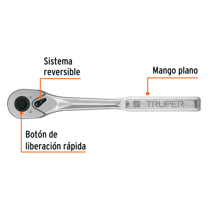 Matraca liberación rápida 72 dientes, cuadro 1/2', Truper, 102401