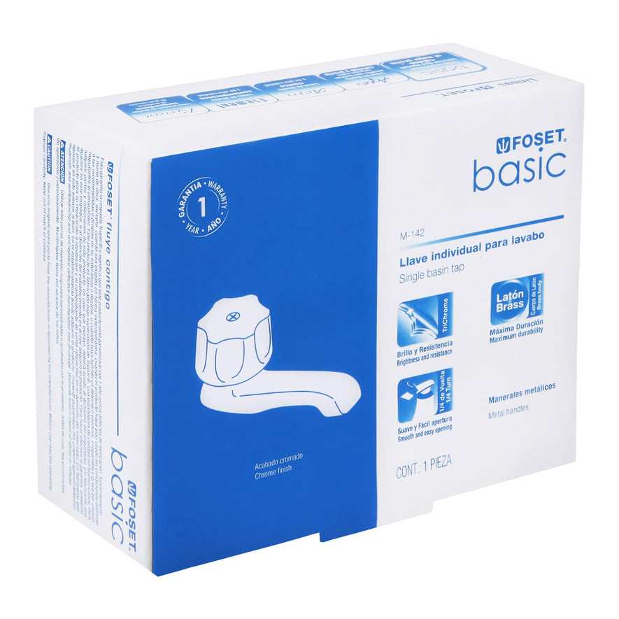 Llave individual para lavabo, maneral metálico, Foset Basic Caja con 2, 49229