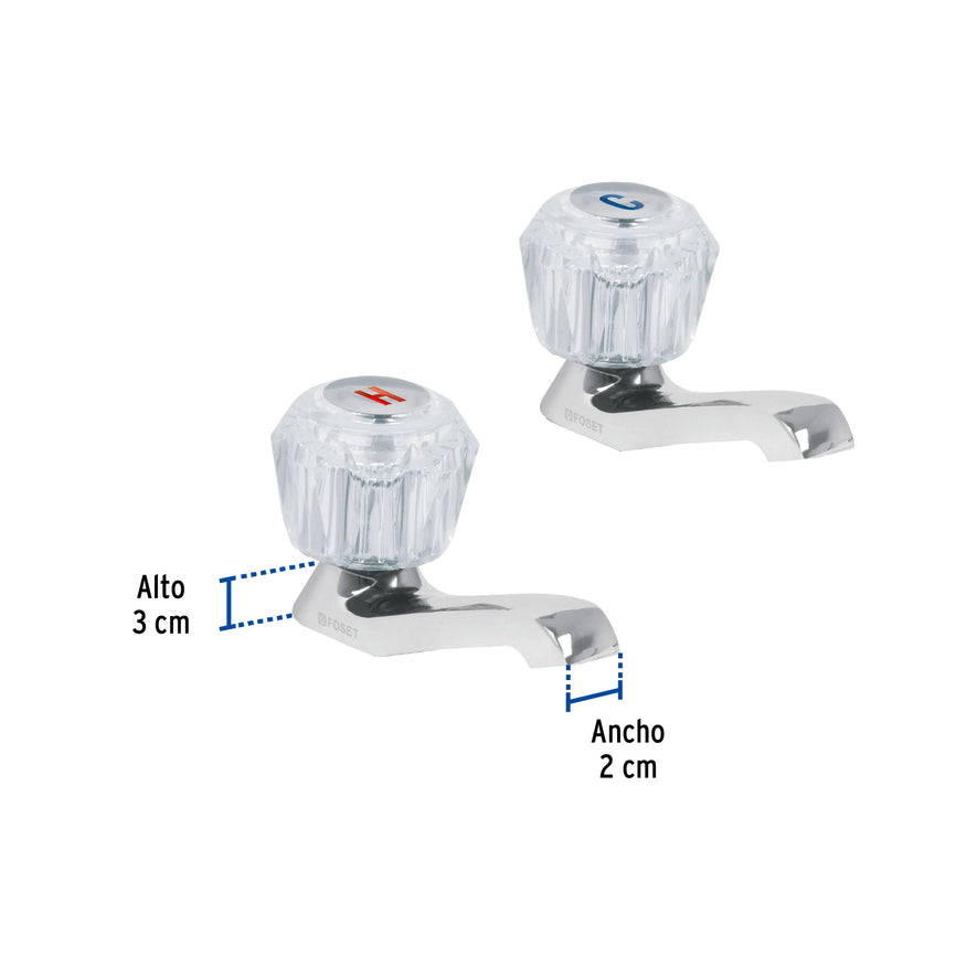 Juego 2 llaves individuales para lavabo, manerales acrílico Caja con 2, 49235