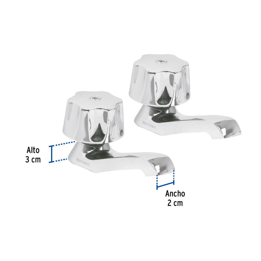 Juego 2 llaves individuales para lavabo, manerales metálicos Caja con 2, 49234