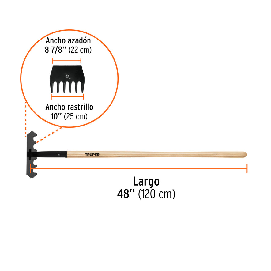 Rastrillo McLeod con mango de madera de 48', TRUPER, 17891