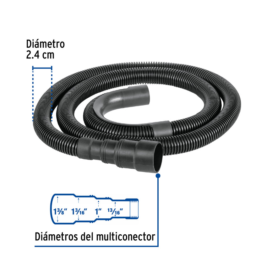 Manguera p/desagüe de lavadora, polipropileno, 1.5m, Foset Caja con 6, 48027