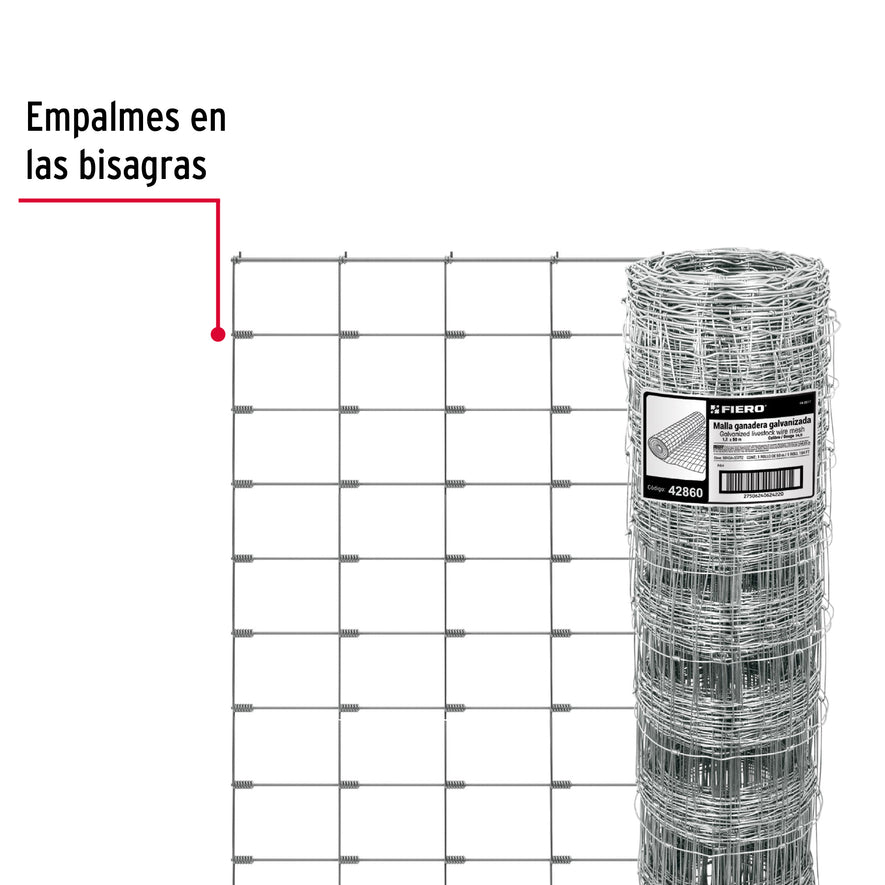 Rollo malla borreguera, 1.2m x 50m acero galvanizado, 26kg, 42860
