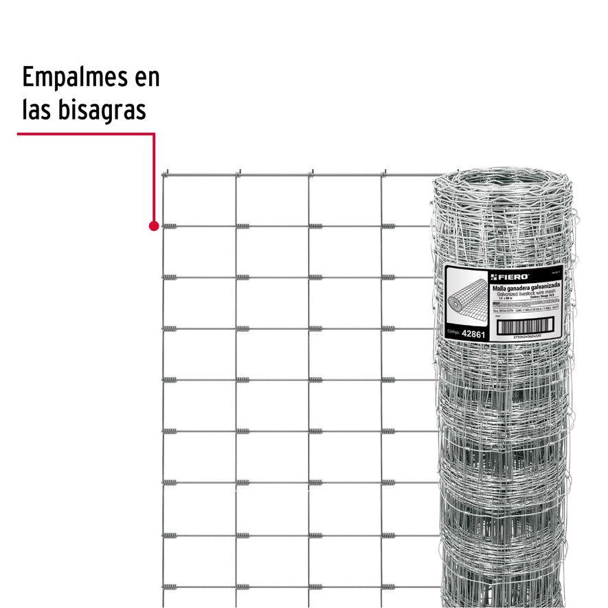 Rollo malla borreguera, 1.4m x 50m acero galvanizado, 28kg, 42861