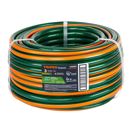 Metro de manguera 1/2' 3 capas en rollo de 50 m, Truper Caja con 50, 102553