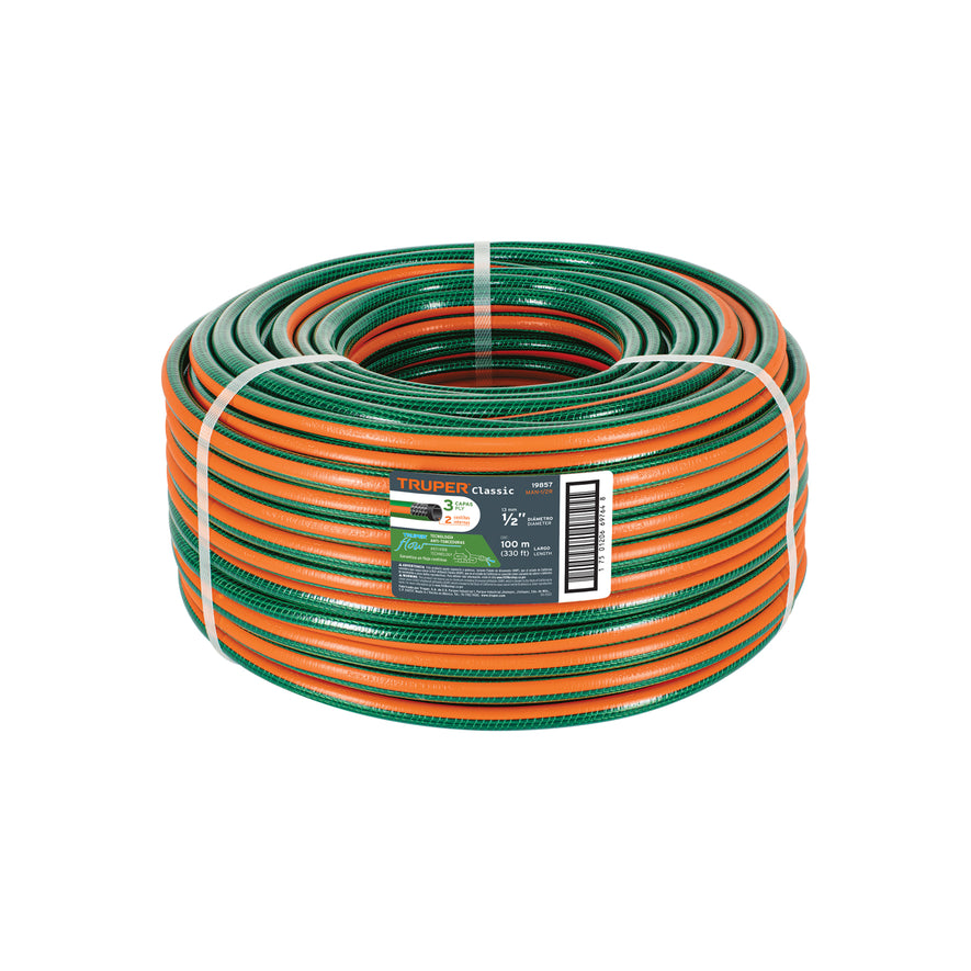 Metro de manguera 1/2' 3 capas en rollo de 100 m, Truper Caja con 100, 19857