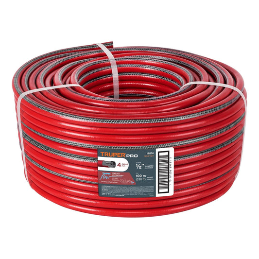 Metro de manguera 1/2' 4 capas en rollo de 100 m, Truper Caja con 100, 19874