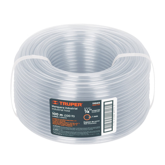 Metro de manguera 1/4' industrial en rollo de 100 m, Truper Caja con 100, 19865