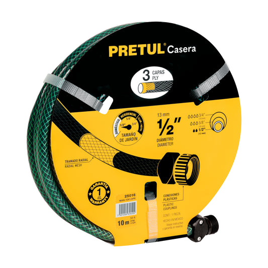 Manguera 1/2' reforzada 3 capas 10m conexiones plást, Pretul Caja con 6, 25016