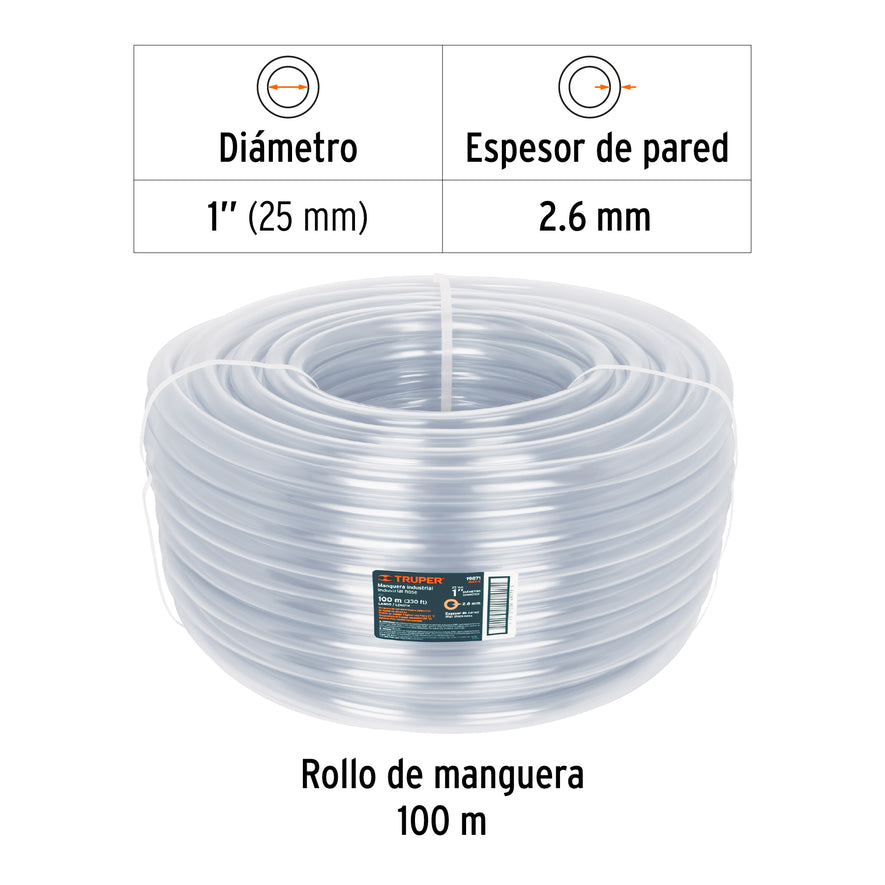 Metro de manguera 1' industrial en rollo de 100 m, Truper Caja con 100, 19871