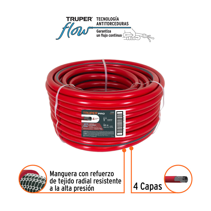 Metro de manguera 1' 4 capas en rollo de 50 m, Truper Caja con 50, 11129