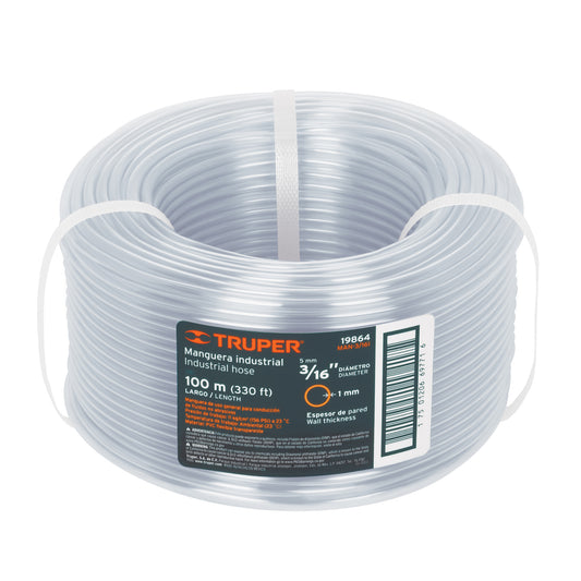Metro de manguera 3/16' industrial en rollo de 100 m, Truper Caja con 100, 19864