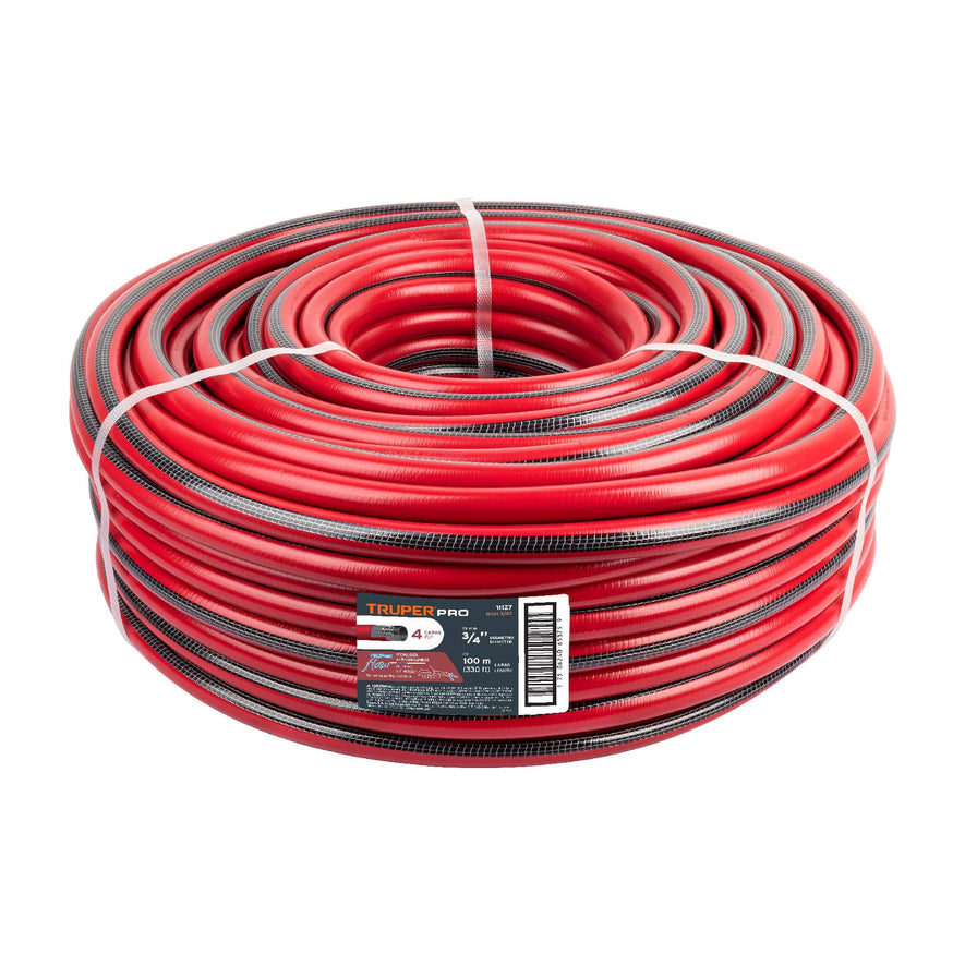 Metro de manguera 3/4' 4 capas en rollo de 100 m, Truper Caja con 100, 11127