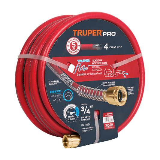 Manguera 3/4' super reforzada 4 capas conexiones metal 30m, 100149