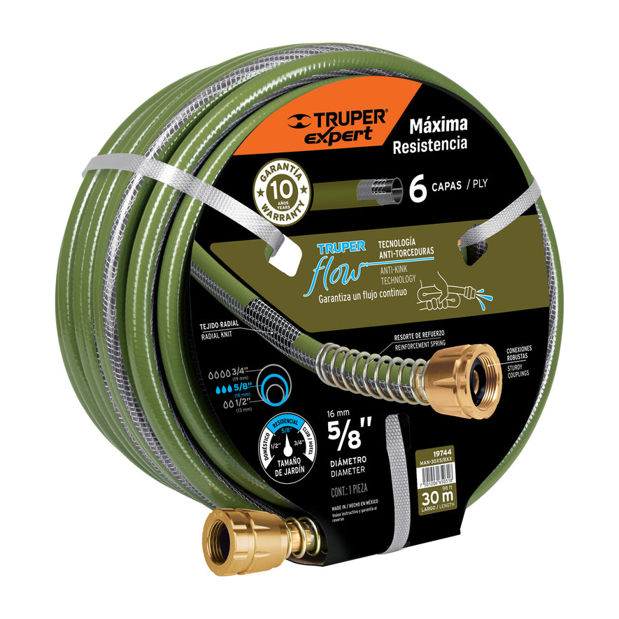 Manguera 5/8' anti-torceduras 6 capas 30m conexiones d/metal, 19744