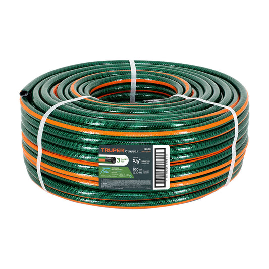 Metro de manguera 5/8' 3 capas en rollo de 100 m, Truper Caja con 100, 19858