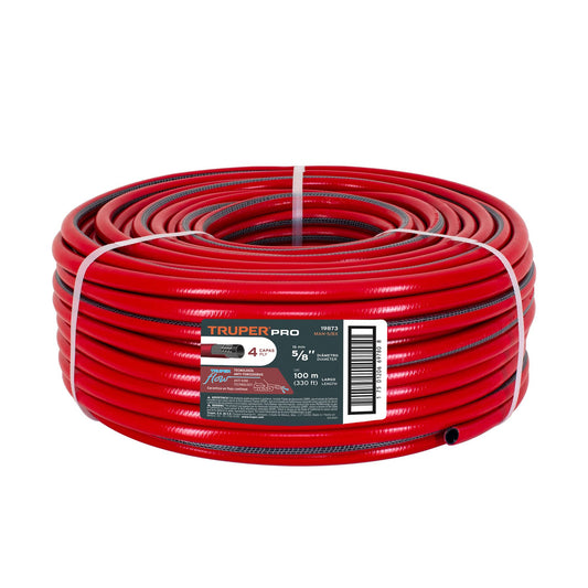 Metro de manguera 5/8' 4 capas en rollo de 100 m, Truper Caja con 100, 19873